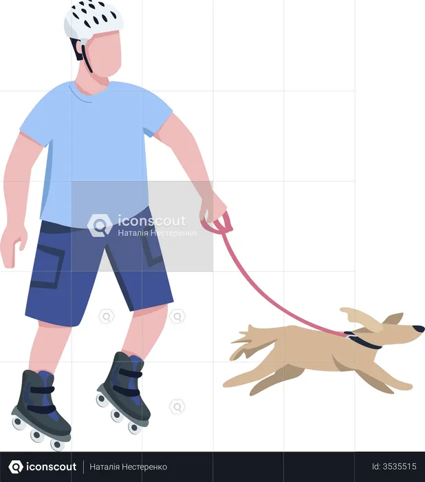 Patineur à roulettes avec chien  Illustration