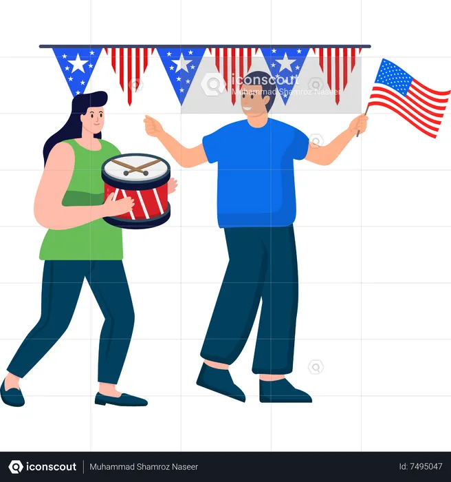 Patriotic Festivities Commemorating American Independence Day  Illustration