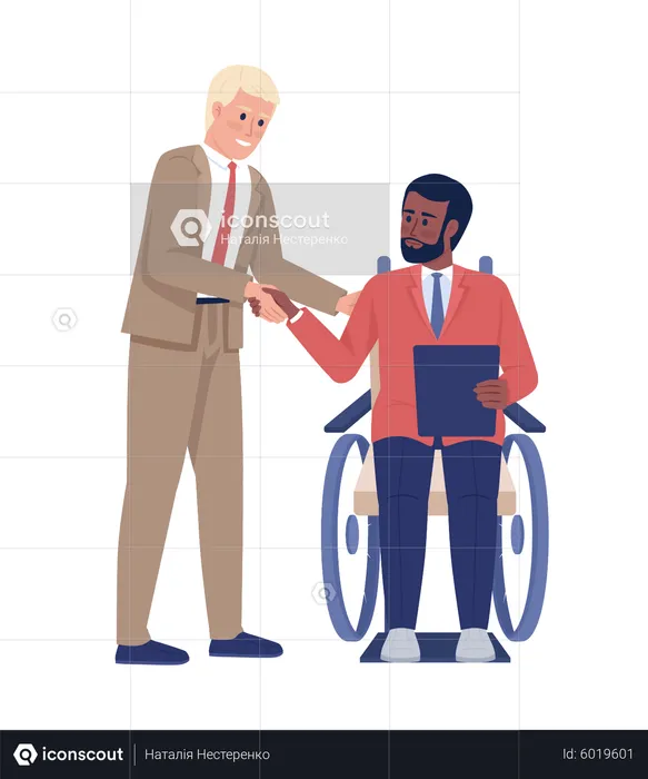 Patron serrant la main d'un employé handicapé  Illustration