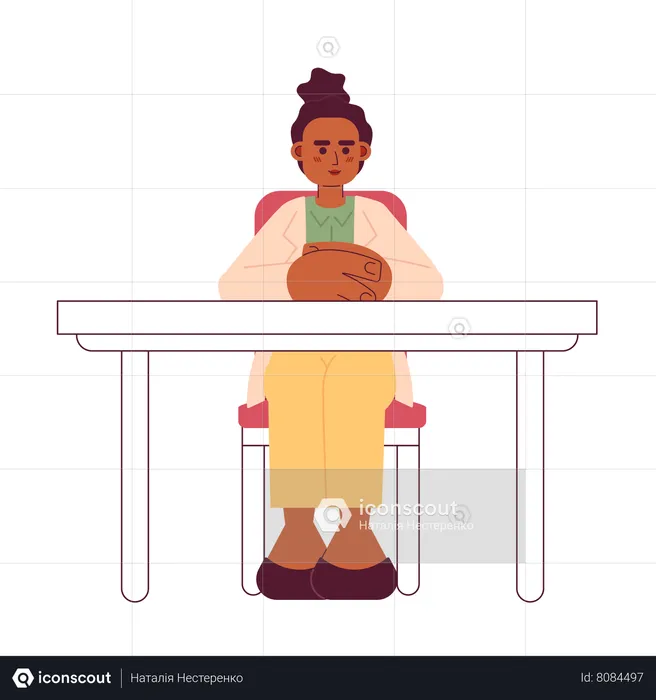 Patron féminin sérieux avec les mains jointes sur le bureau  Illustration