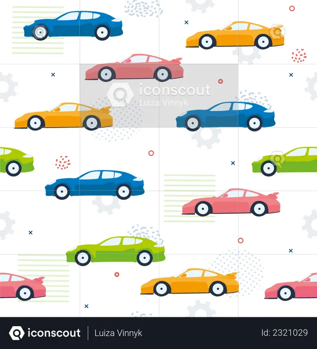 Pattern of Seamless Color Cars, Cogwheels, Dot and Lines  Illustration