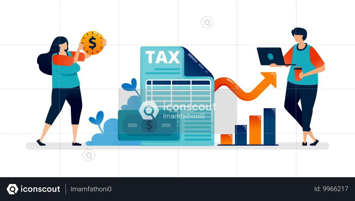 Pay and fill out increased tax paperwork. Can be used for banner of banking, financial firm, office, investment institution  Illustration