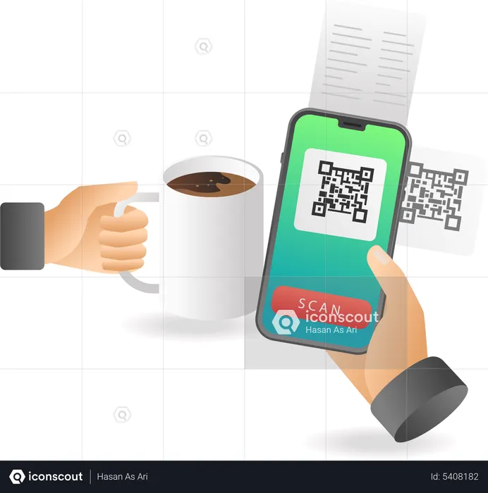 Pay for coffee shopping using barcode  Illustration