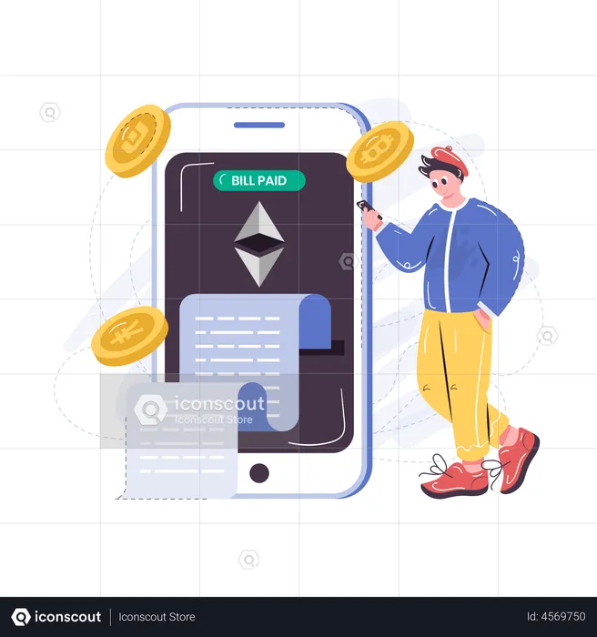 Paying bills using cryptocurrency  Illustration