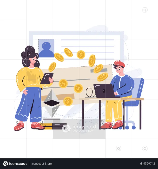 Paying salaries in bitcoin  Illustration