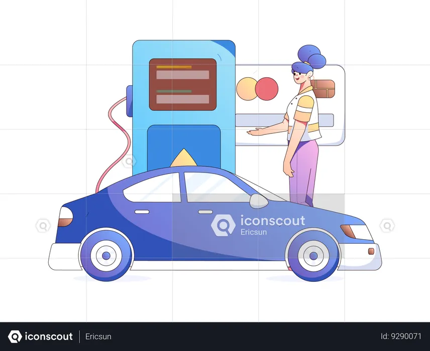 Paying through credit card for vehicle refilling  Illustration