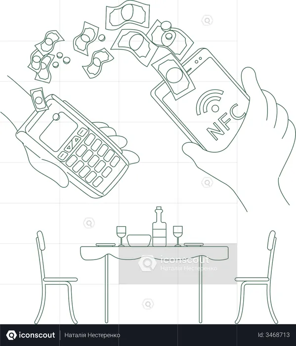 Payment at restaurant using NFC  Illustration