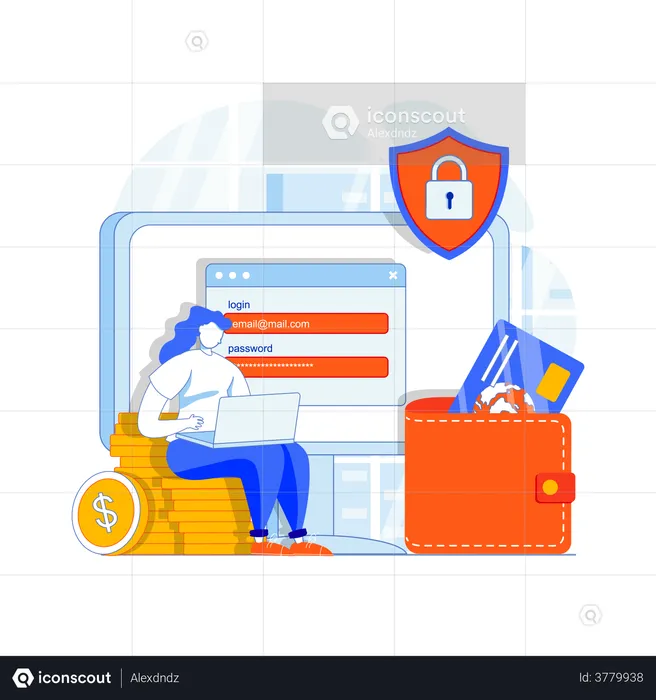 Payment via card or wallet security  Illustration