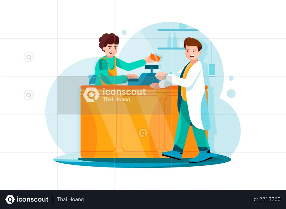 Payment with credit card at medicine shop  Illustration