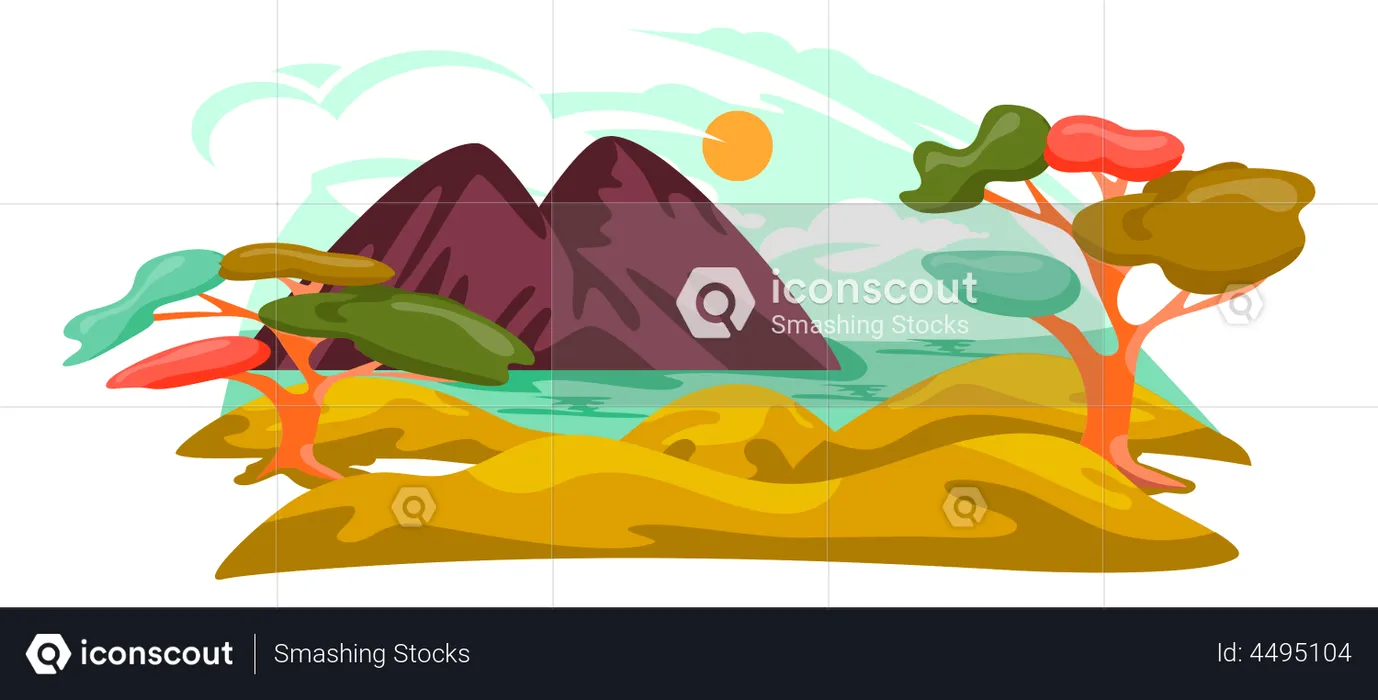 Paysage de lac de montagne  Illustration