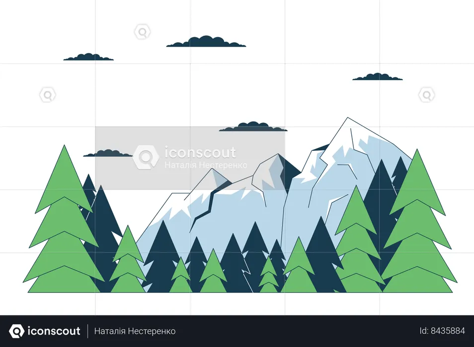 Paysage de pins de chaîne de montagnes  Illustration