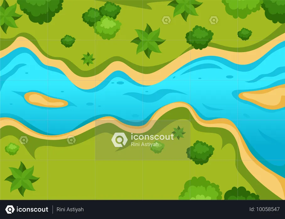 Paysage fluvial avec arbre  Illustration