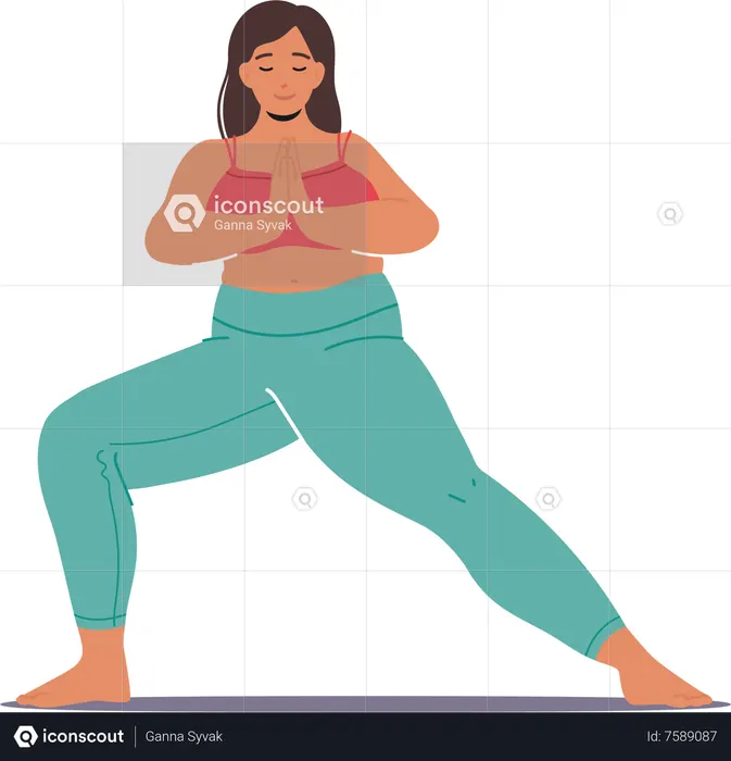 Peaceful and Relaxed Plus Size Woman Character Gracefully Practicing Yoga  Illustration