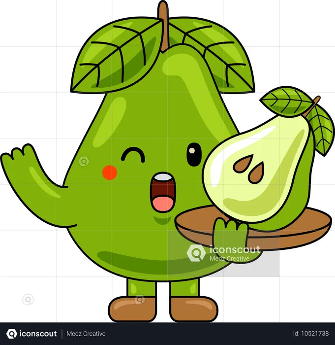 Pear Mascot Character holding Pear slice  Illustration