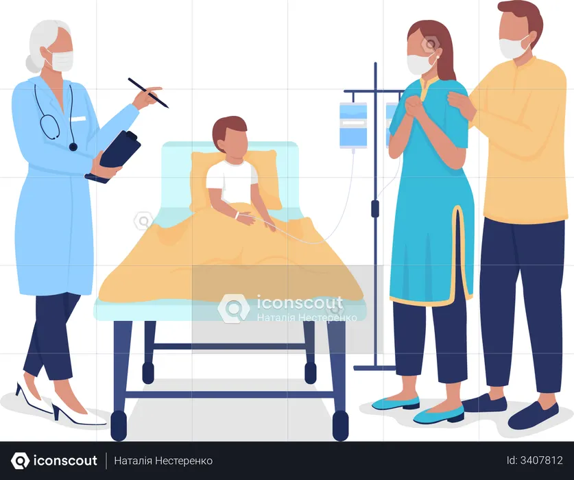 Pediatrician consulting worried parents  Illustration