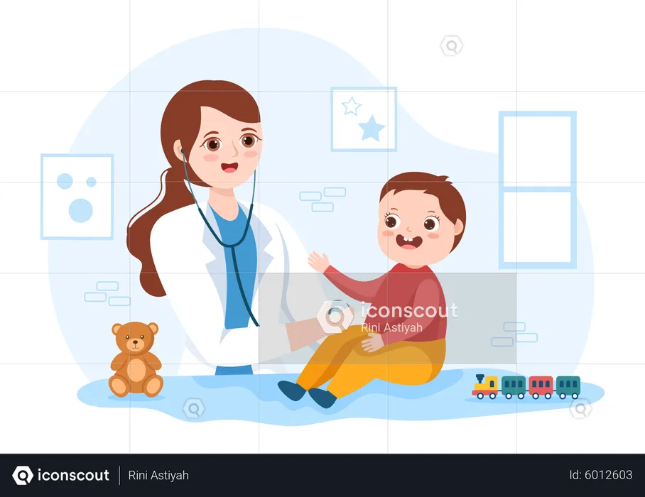 Pediatrician Examines Baby  Illustration