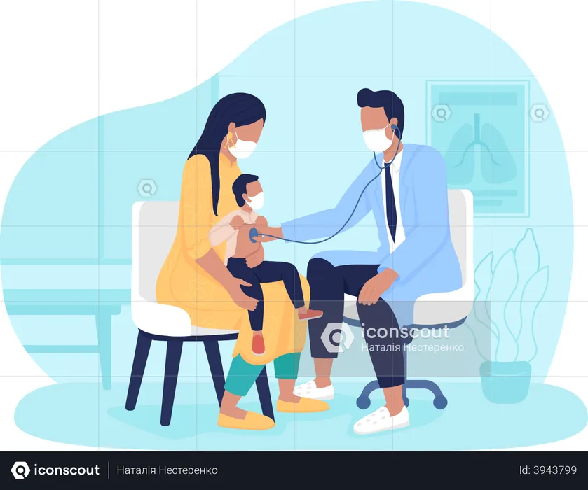 Pediatrician examining boy  Illustration