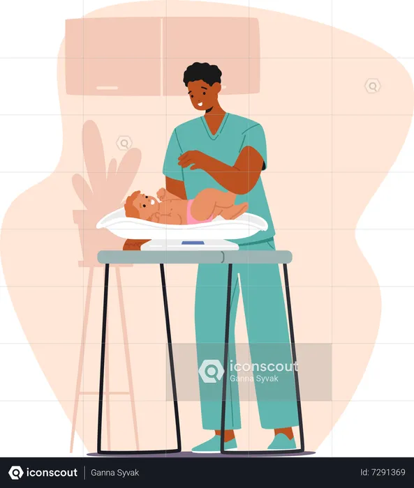 Pediatrician Weigh Baby To Track Growth  Illustration