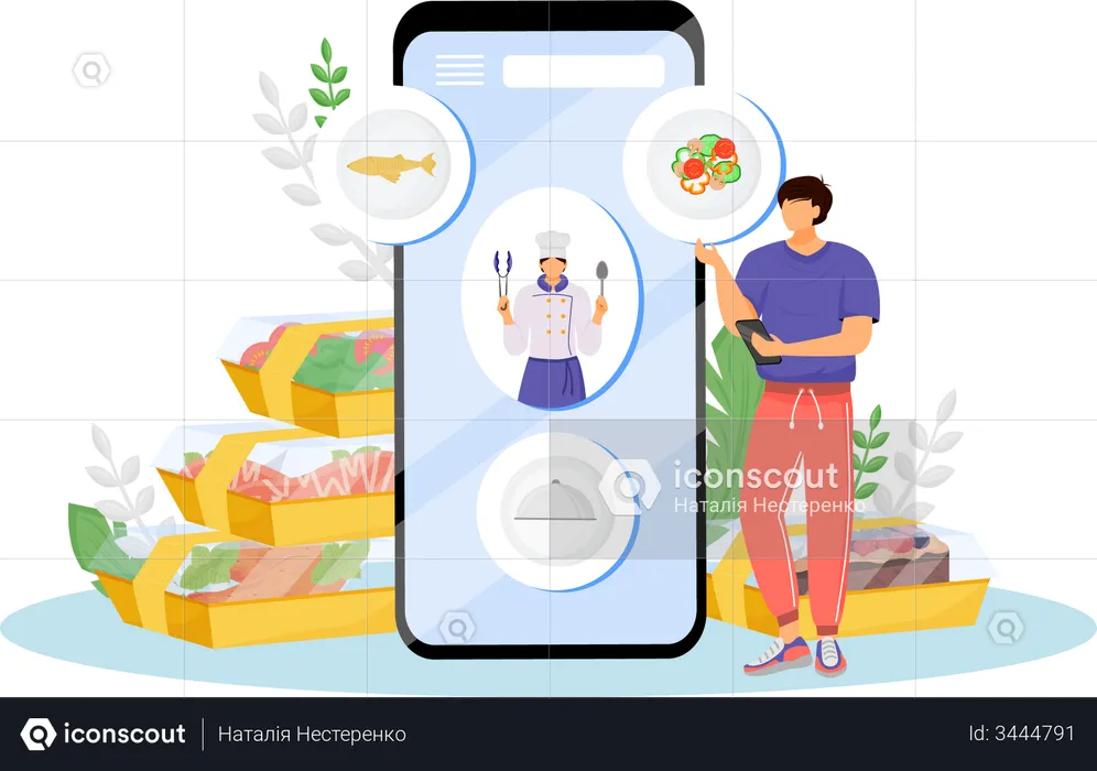 Pedido de comida em restaurante on-line  Ilustração