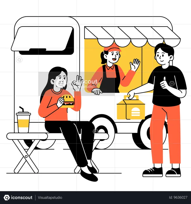 Peça comida no food truck  Ilustração