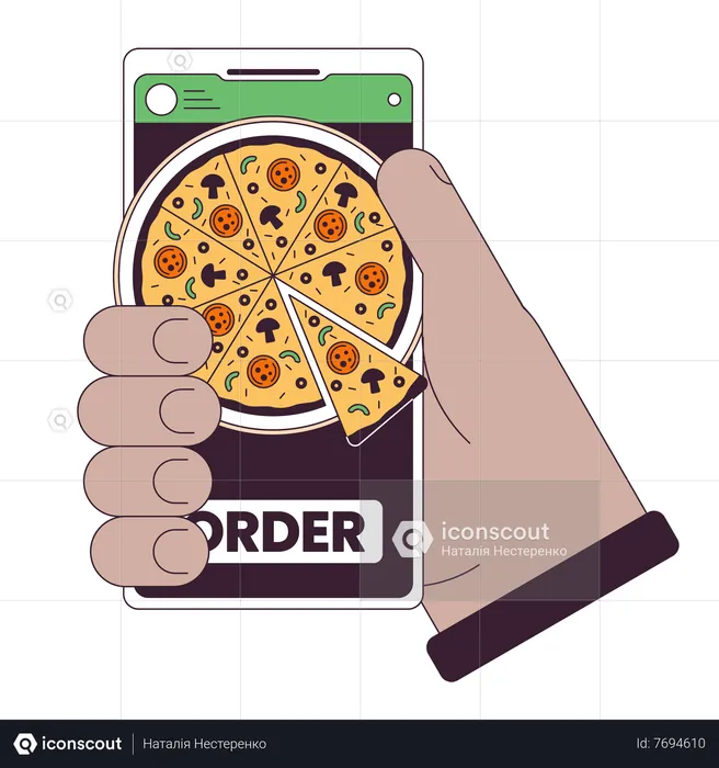 Pedir pizza por teléfono inteligente  Ilustración