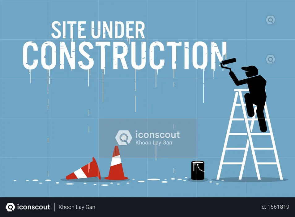 Peintre peignant le mot site en construction sur un mur.  Illustration