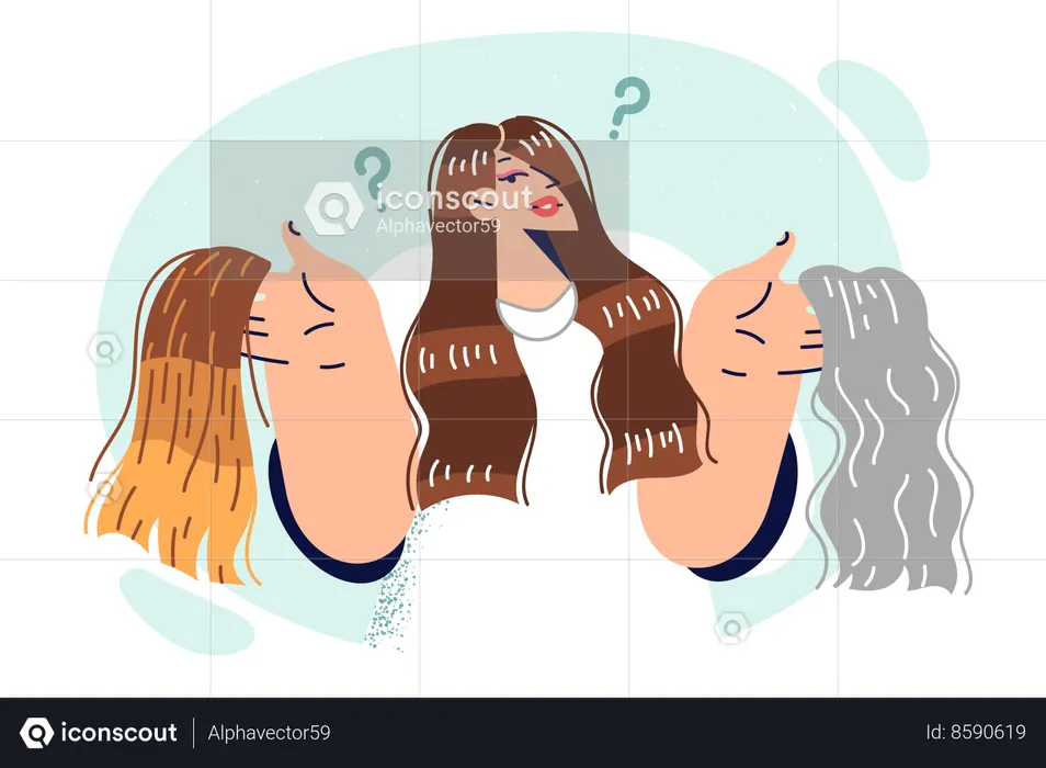 Peluquería muestra diferentes colores de cabello.  Ilustración
