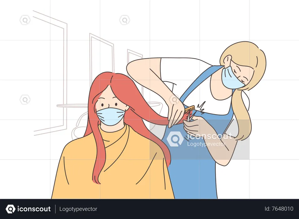 Estilista cortando cabello de mujer  Ilustración