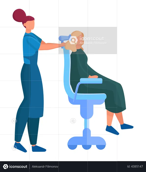 Estilista secando el cabello del cliente  Ilustración