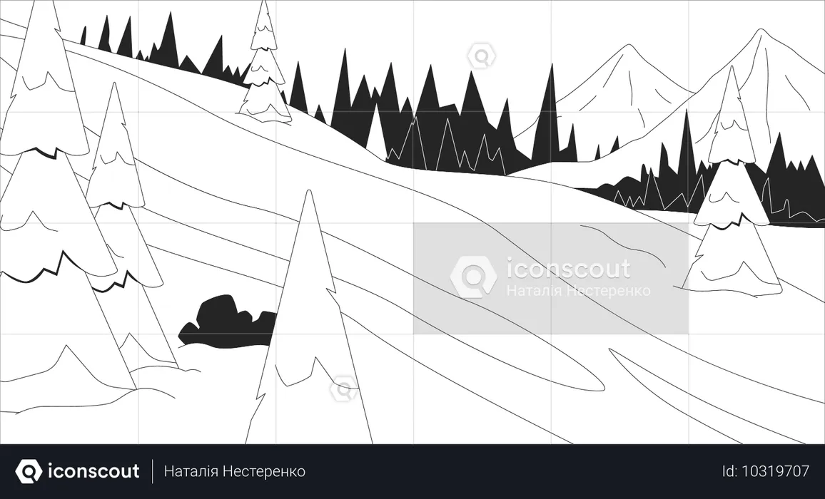 Ladera de una colina cubierta de nieve  Ilustración