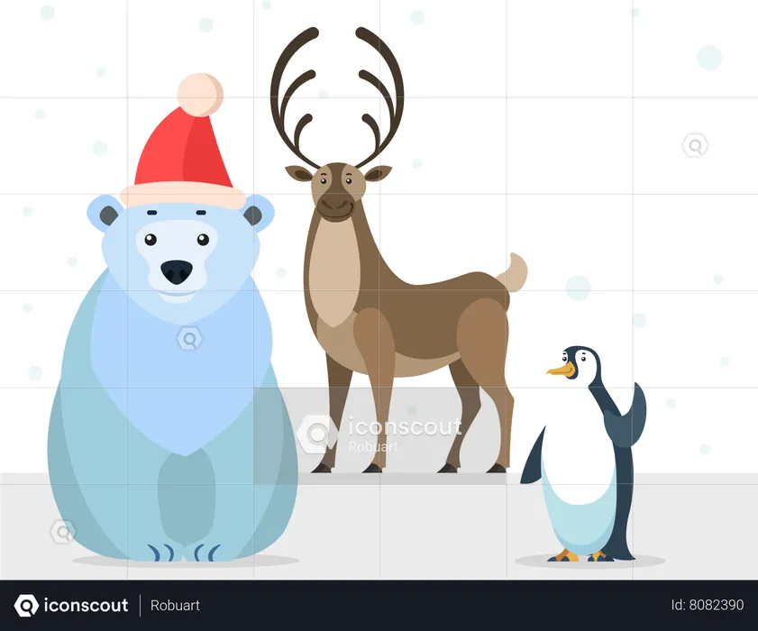 Penguin and reindeer  Illustration