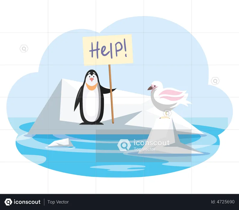 Penguin asking for help due to climate change  Illustration