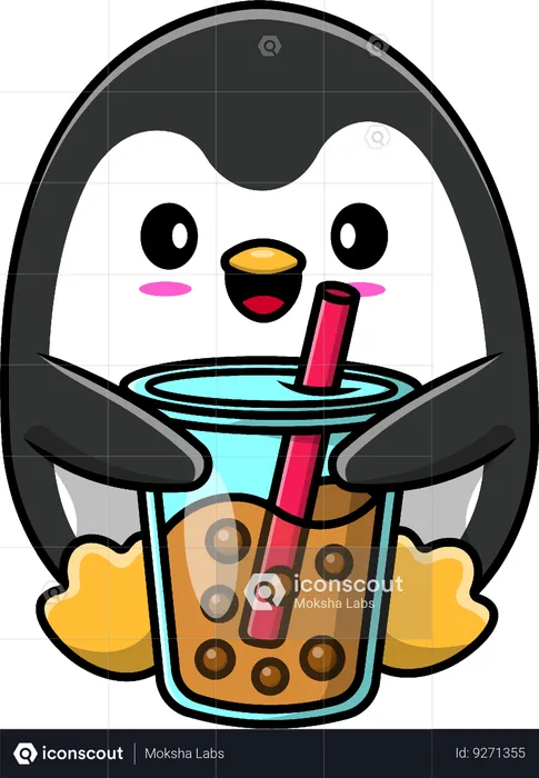 Penguin Drinking Boba Milk Tea  Illustration