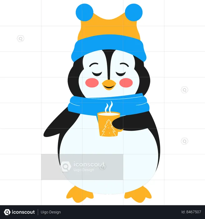 Penguin Drinking Coffee  Illustration