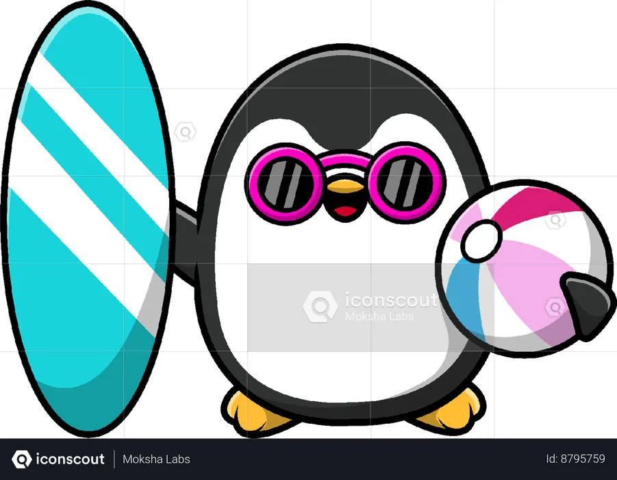 Penguin enjoying Summer  Illustration