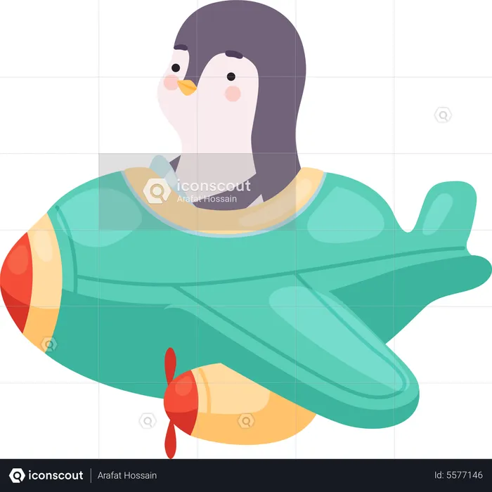 Penguin Flying In Helicopter  Illustration