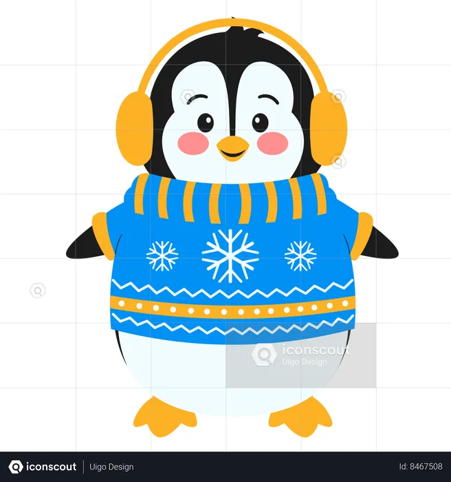 Penguin In Sweater With Headphones  Illustration