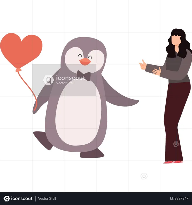 Penguin is holding balloon  Illustration