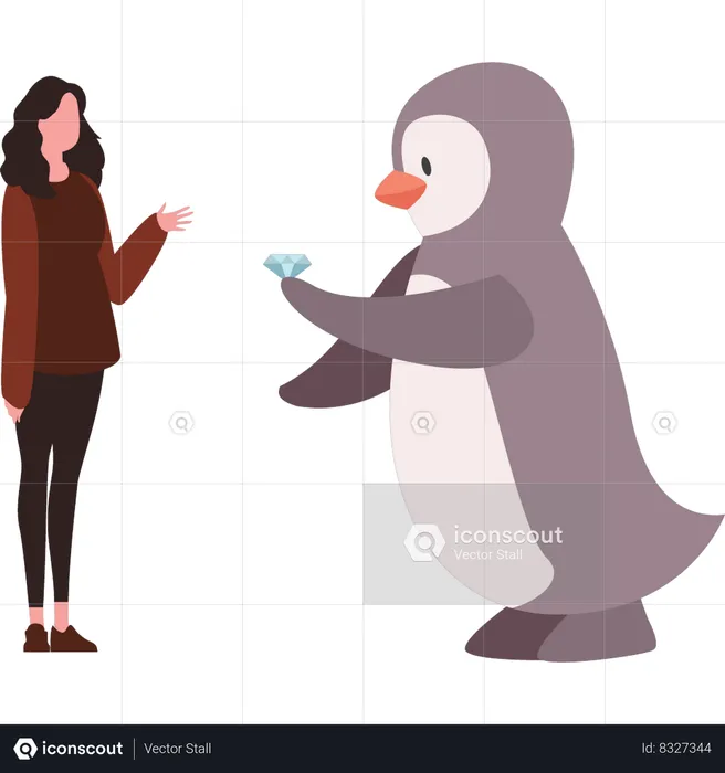 Penguin is holding diamond  Illustration