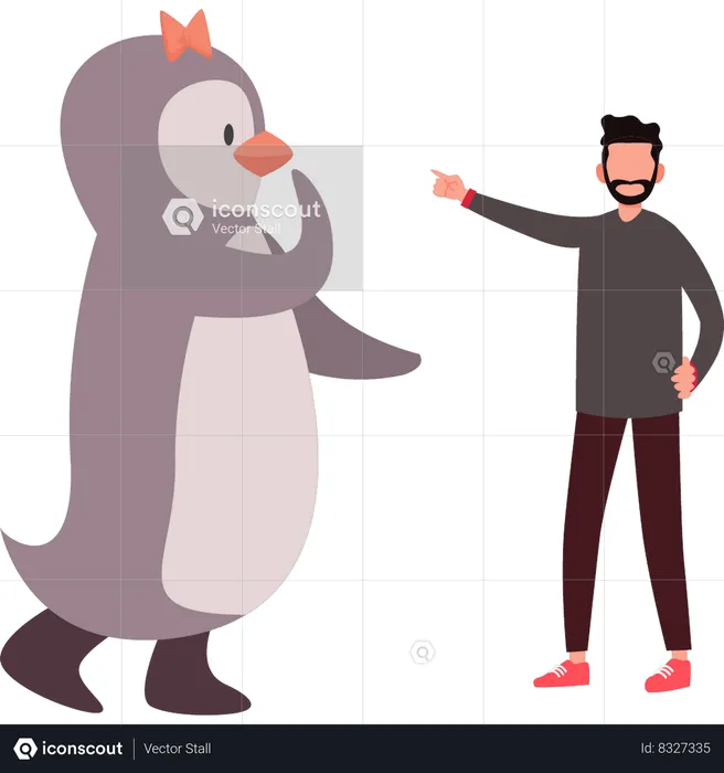 Penguin is showing love towards boy  Illustration