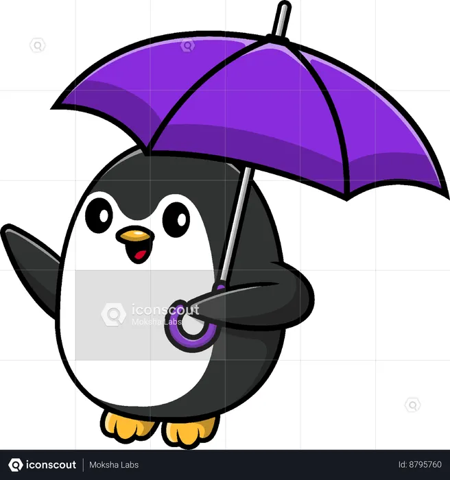 Penguin Waving Hand And Holding Umbrella  Illustration