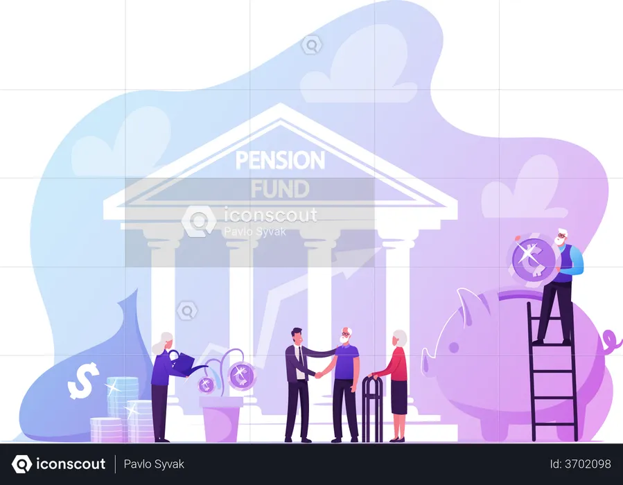 Pension Fund Plan, Insurance and Bank Savings  Illustration