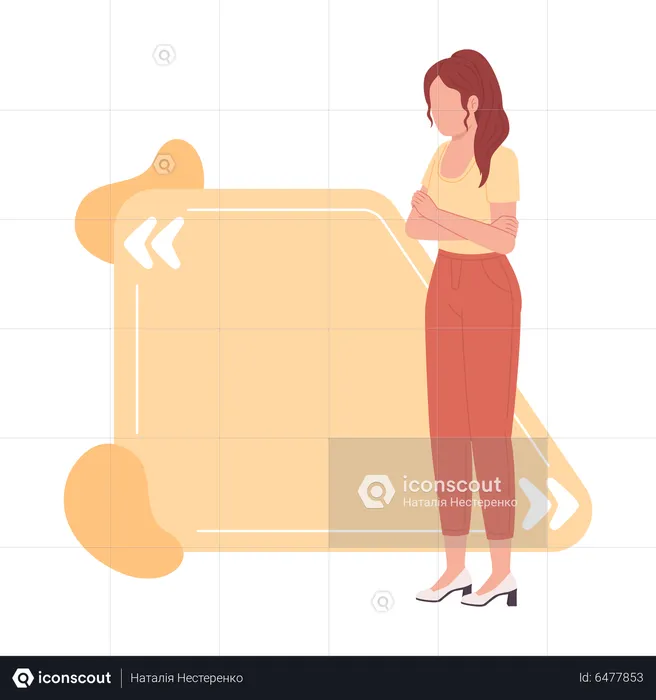 Pensive woman standing with crossed arms  Illustration