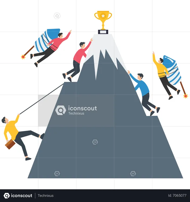 People accomplish goal  Illustration