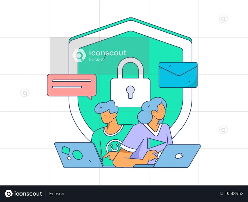 People analyzing cyber security  Illustration