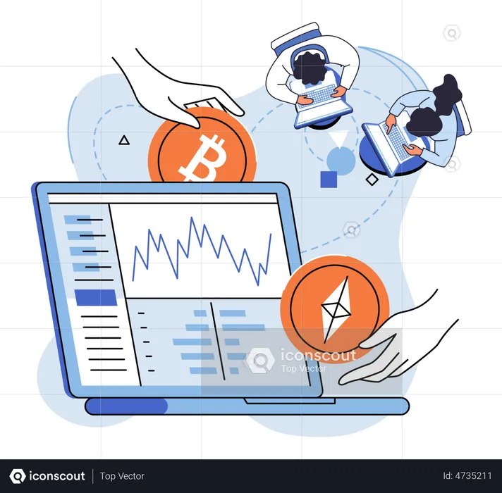 People analyzing digital investment  Illustration