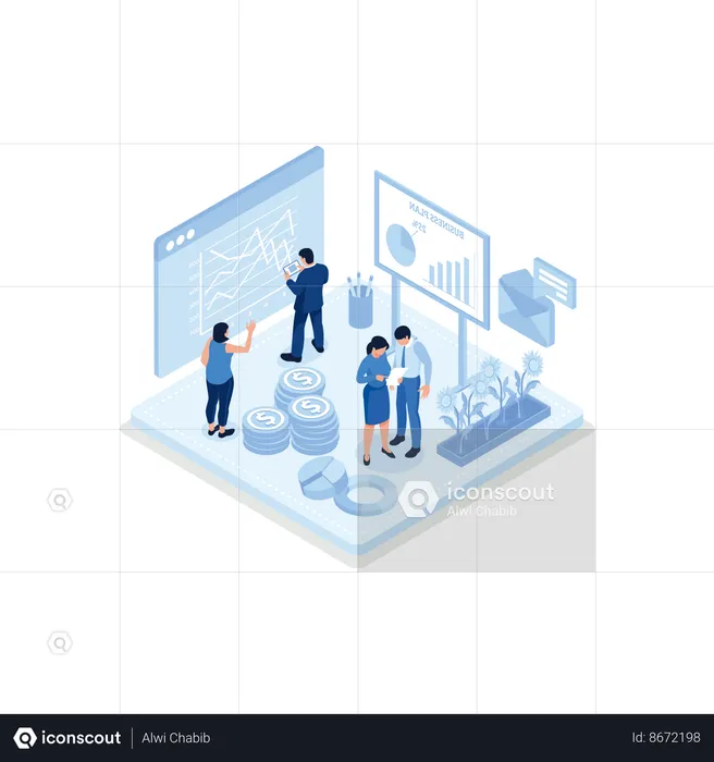 People analyzing financial data and planning investment strategy  Illustration