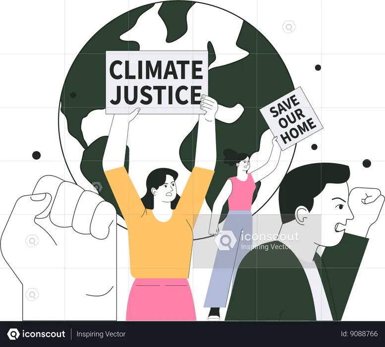 People angry and getting climate justice  Illustration