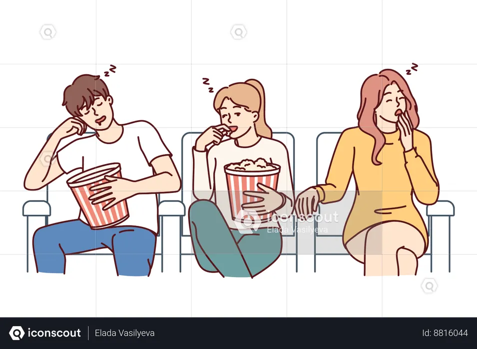 People are bored while watching movie  Illustration