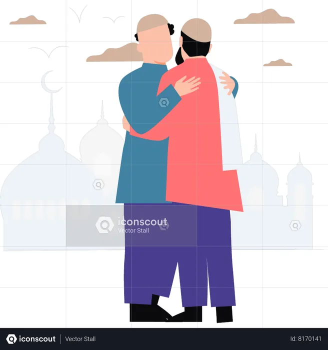 People are celebrating Eid  Illustration